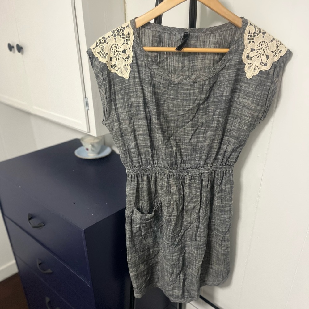 Gray Dress with Lace Accents